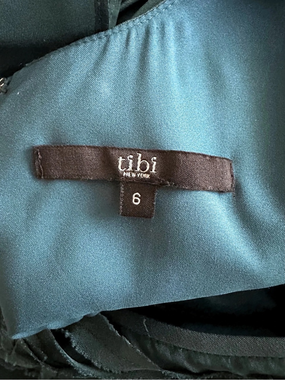 TIBI New York 100% Silk Teal Pleated Neckline Shift Dress Size 6 - Picture 5 of 6